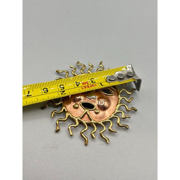 Vintage Handcrafted Mixed Metal Sunface Brooch Brutalist Made in Mexico Sunburst - Picture 6 of 6